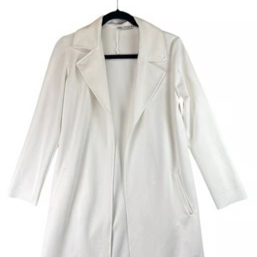 ZARA Longline Open Front Ivory Drape Coat – Size L
